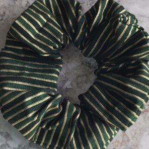 Hunter green sparkly gold stripes hair scrunchie